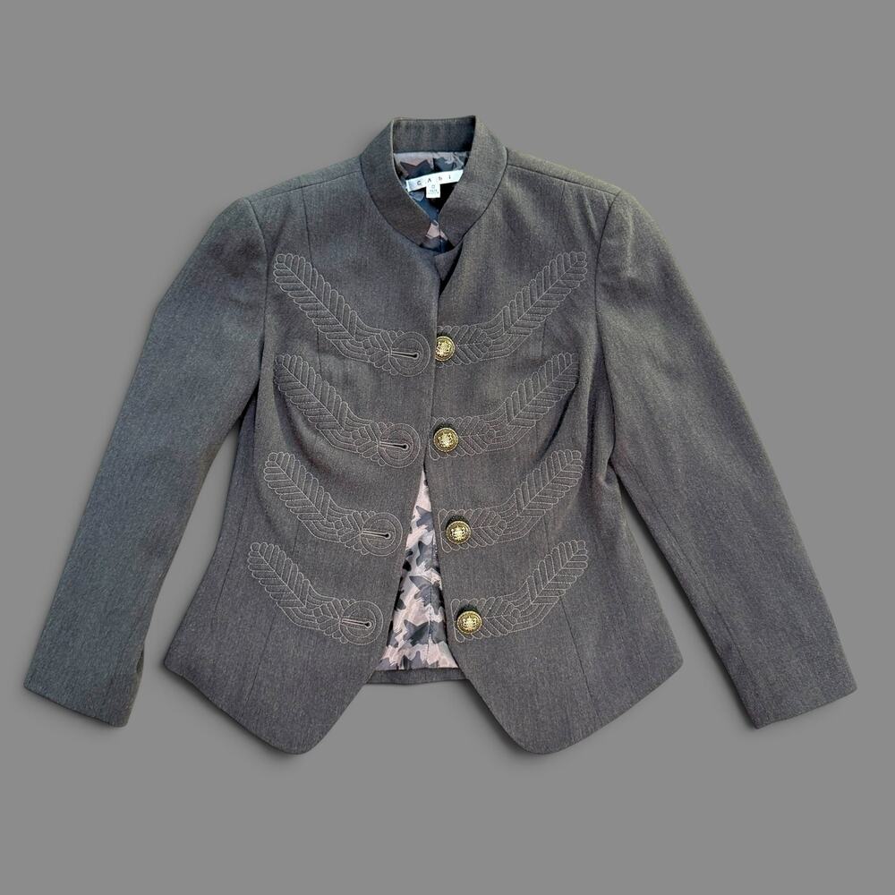 Charcoal Gray Blazer Gold Buttons Floral Lining SIZE 0 Office Chic